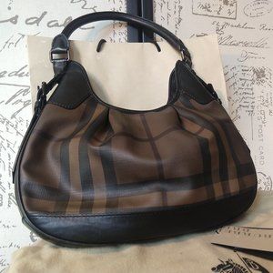 Burberry Black Leather Smoked Check Authentic Hobo Purse